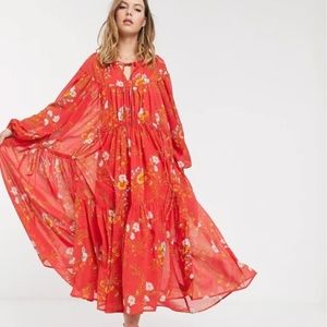 NWOT Red Floral Tiered Maxi Dress sz 4